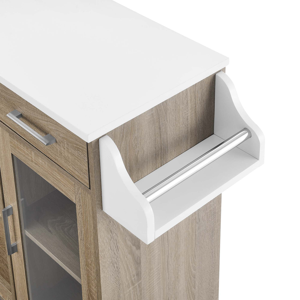 Gourmand Kitchen Pantry Cart V.2, Oak & White