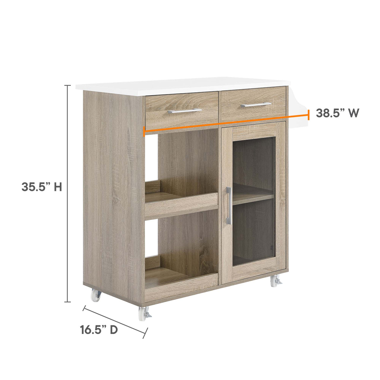 Gourmand Kitchen Pantry Cart V.2, Oak & White