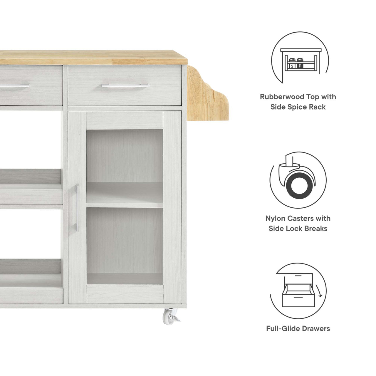 Gourmand Kitchen Pantry Cart V.2, White & Natural Wood