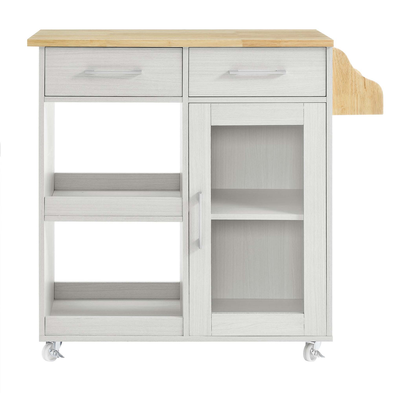 Gourmand Kitchen Pantry Cart V.2, White & Natural Wood