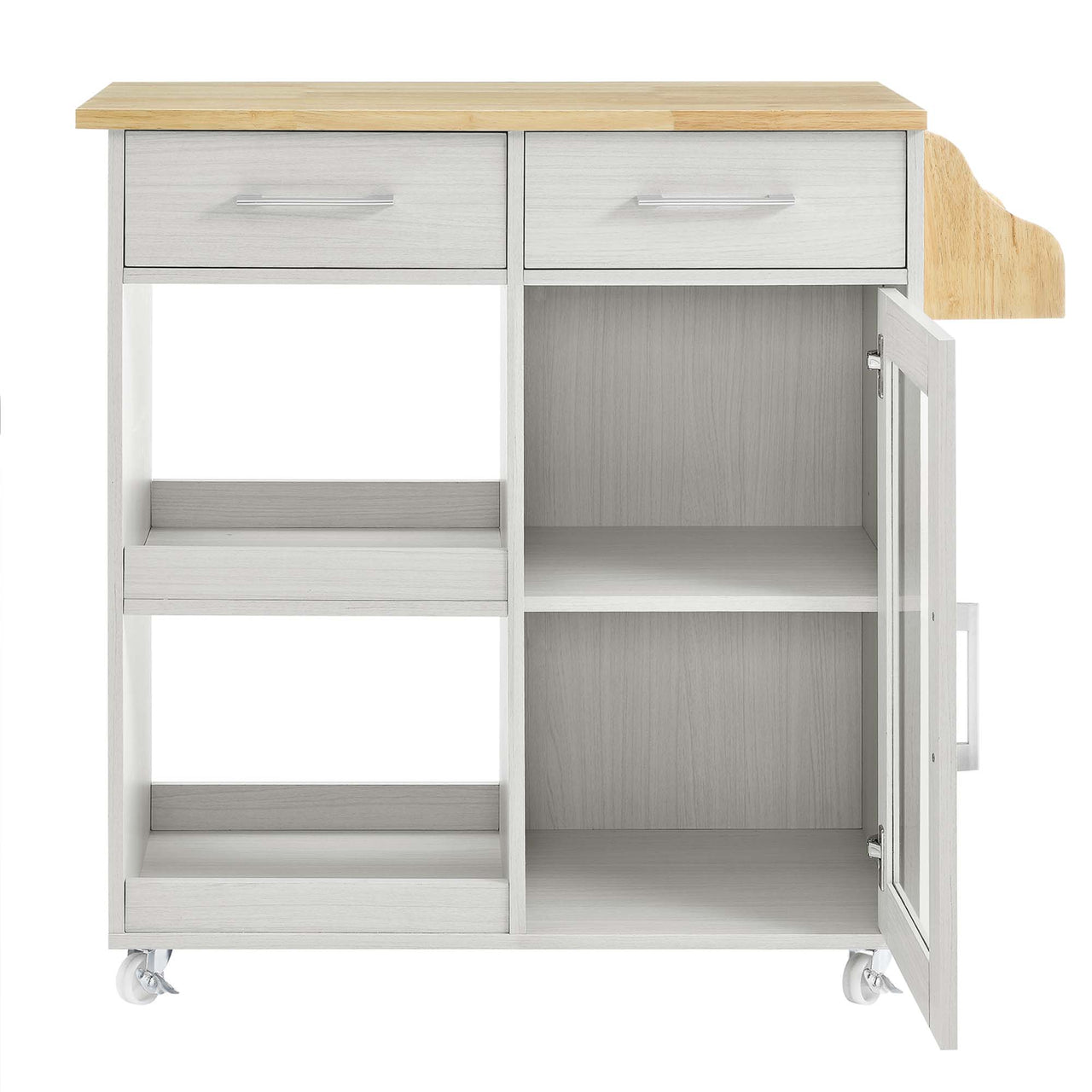 Gourmand Kitchen Pantry Cart V.2, White & Natural Wood