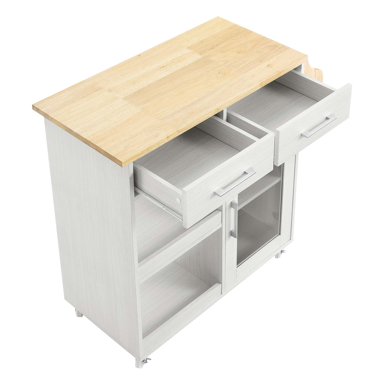 Gourmand Kitchen Pantry Cart V.2, White & Natural Wood