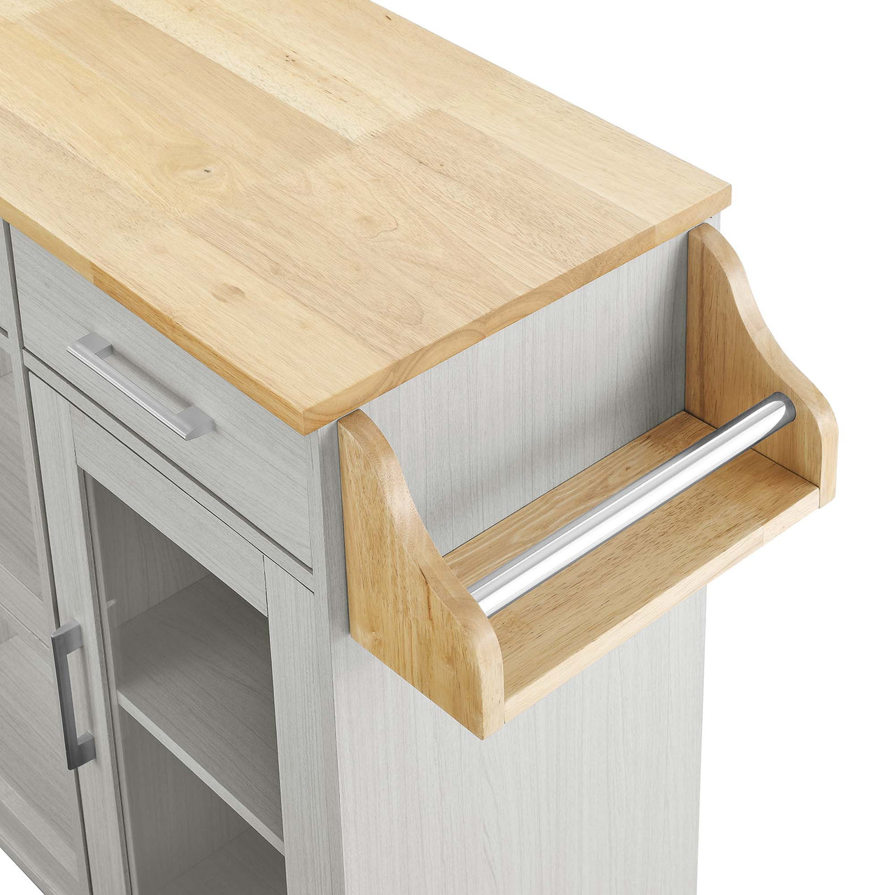 Gourmand Kitchen Pantry Cart V.2, White & Natural Wood