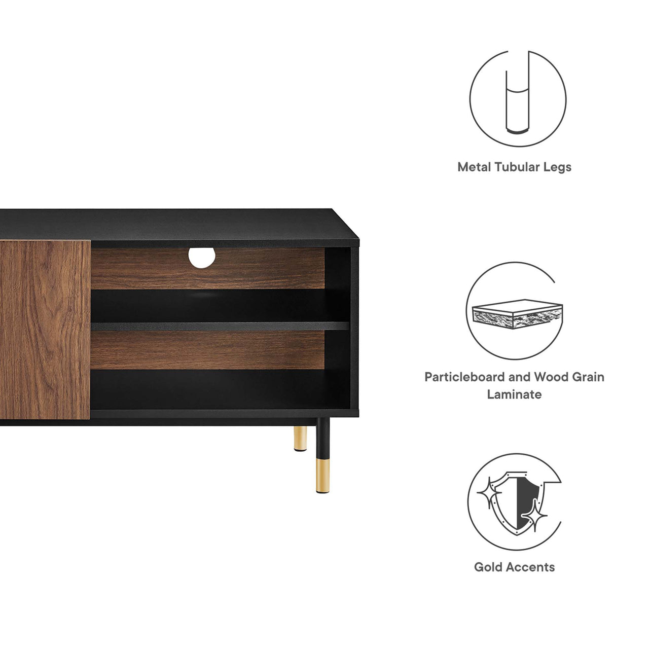 Portier TV Stand, Black & Walnut