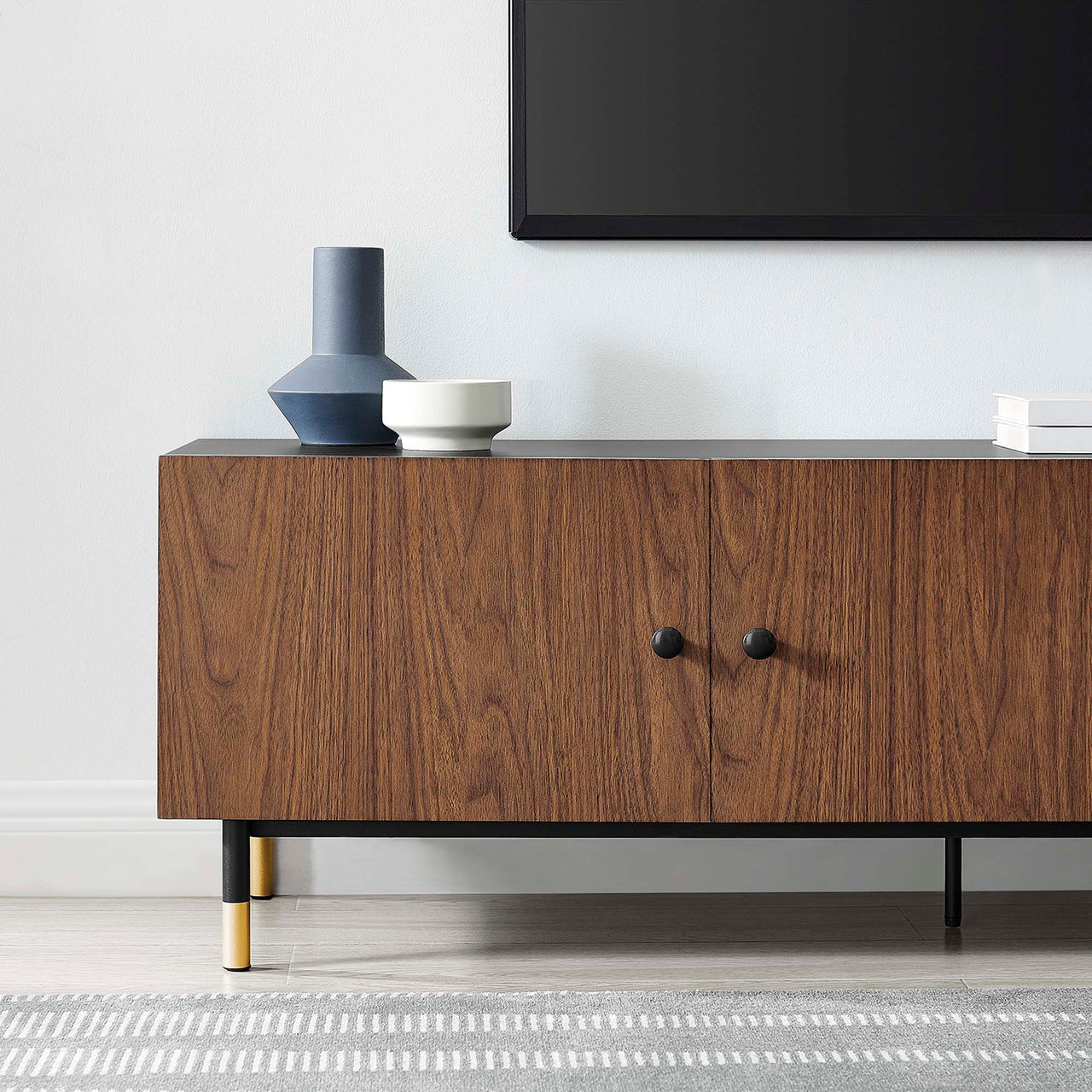 Portier TV Stand, Black & Walnut