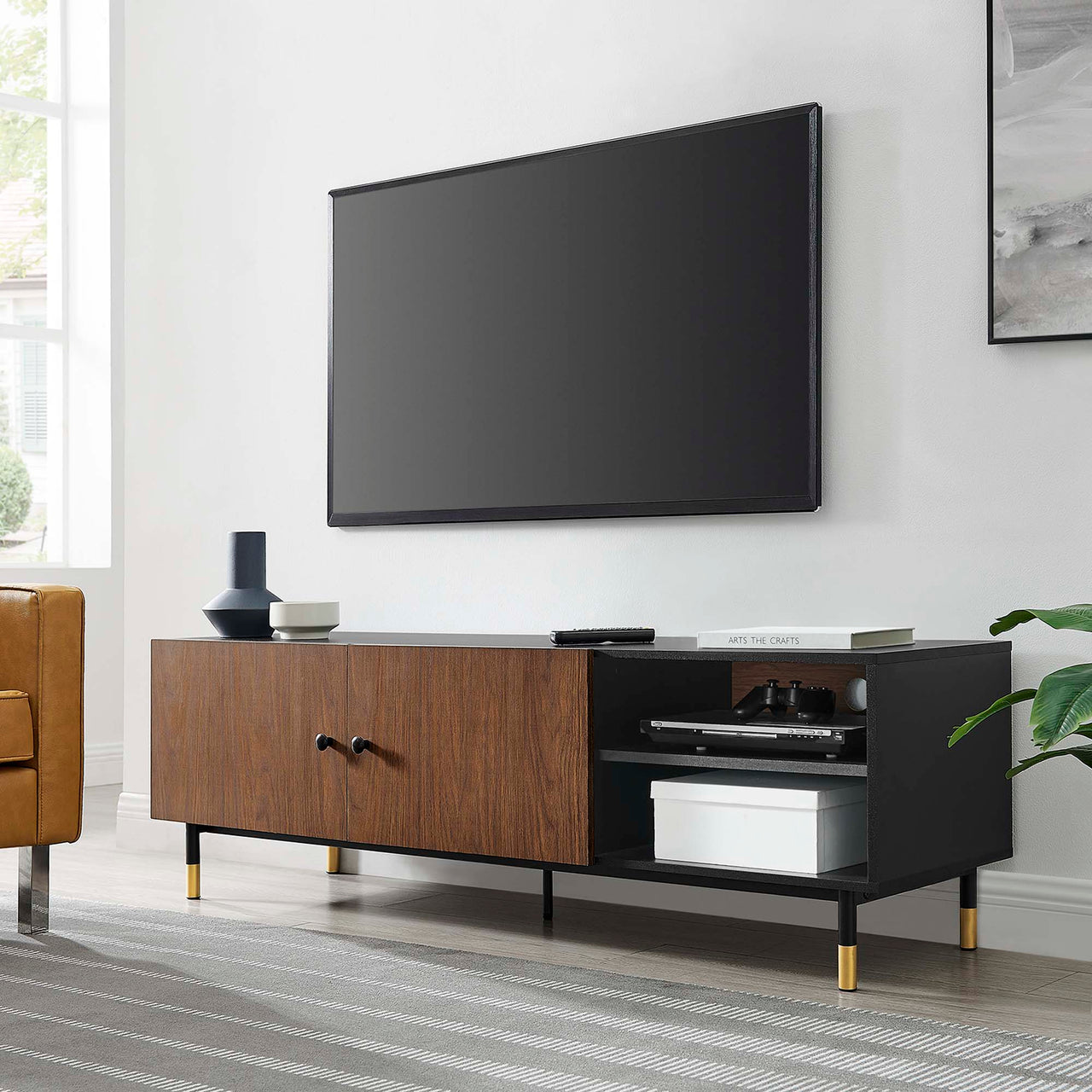 Portier TV Stand, Black & Walnut
