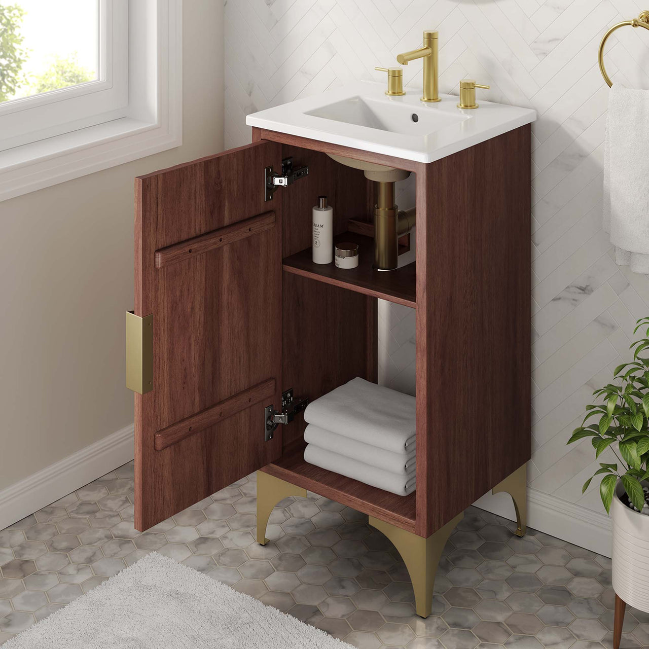 Sol Vanity Unit, Extra Small, White & Walnut