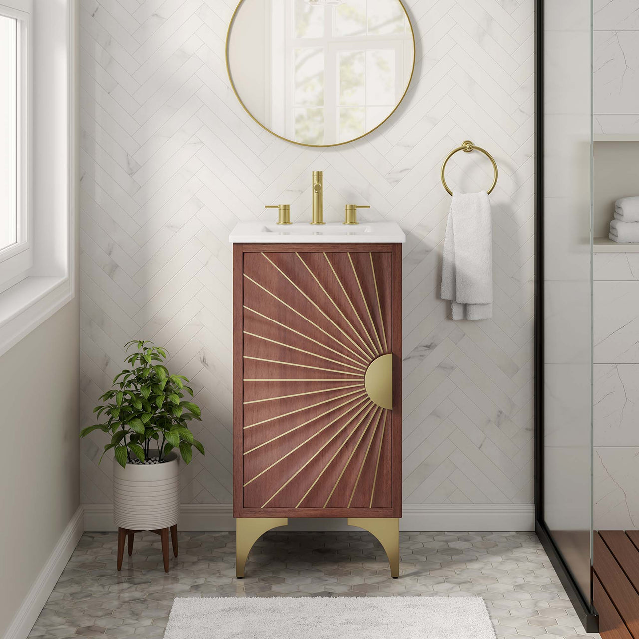 Sol Vanity Unit, Extra Small, White & Walnut