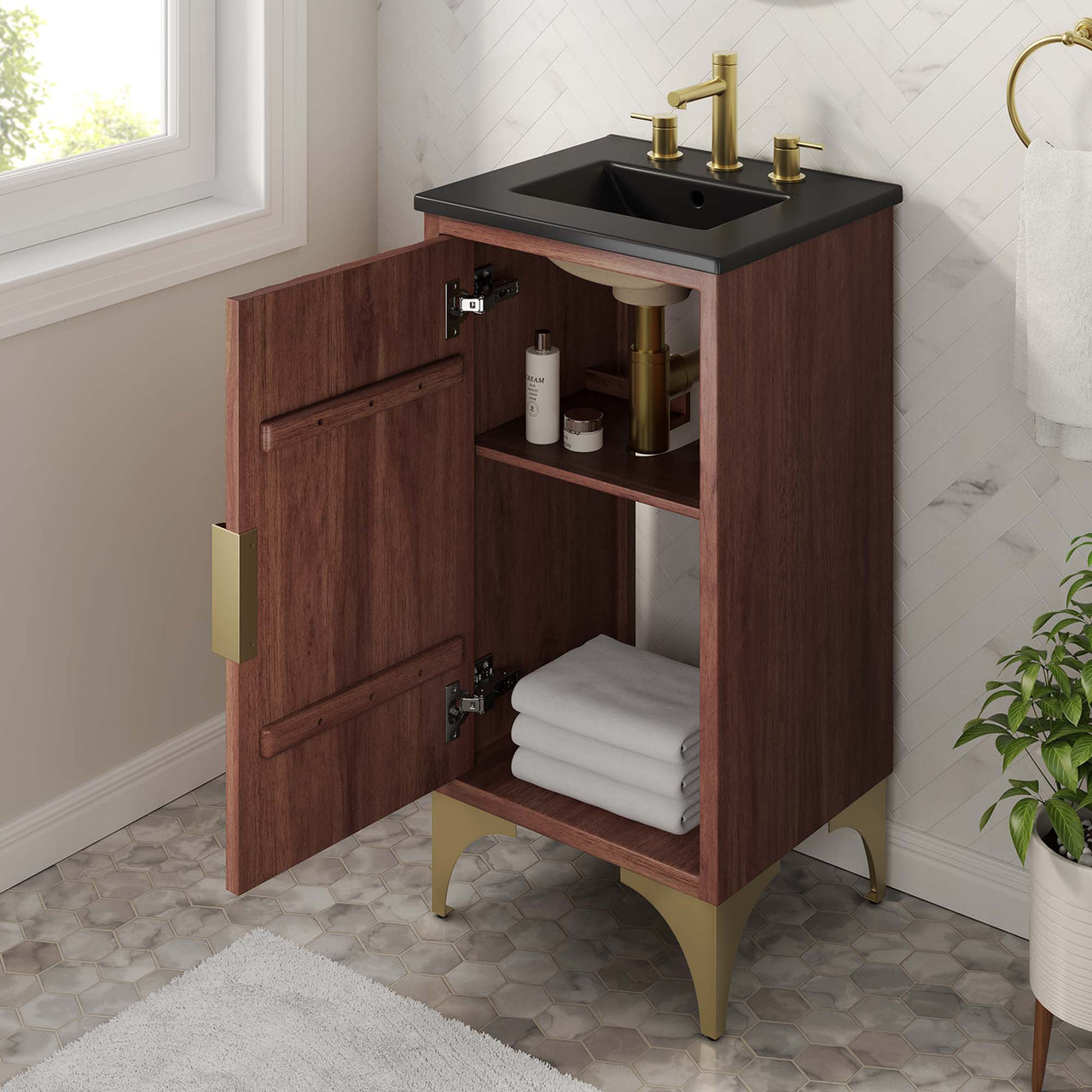 Sol Vanity Unit, Extra Small, Black & Walnut