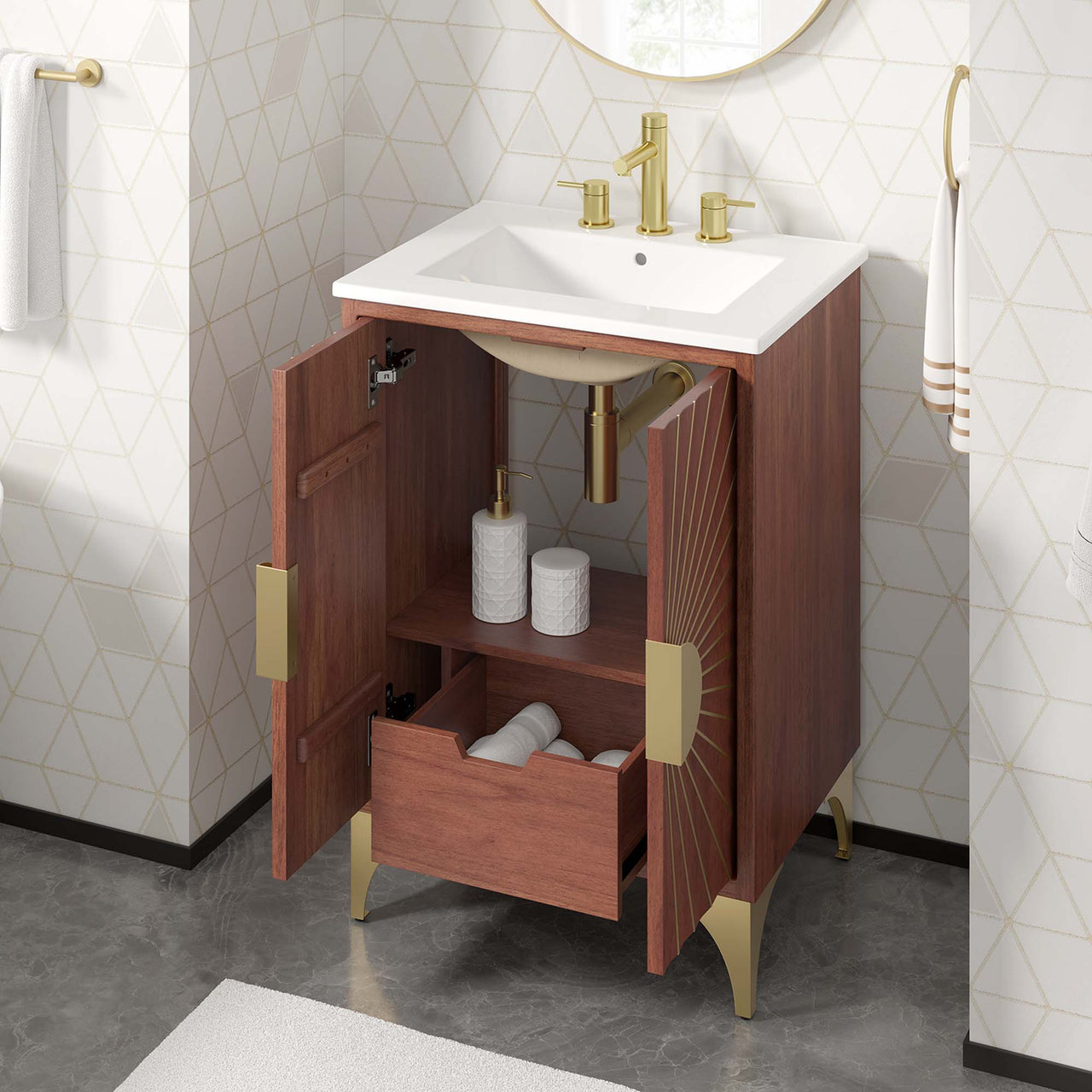 Sol Vanity Unit, Small, White & Walnut