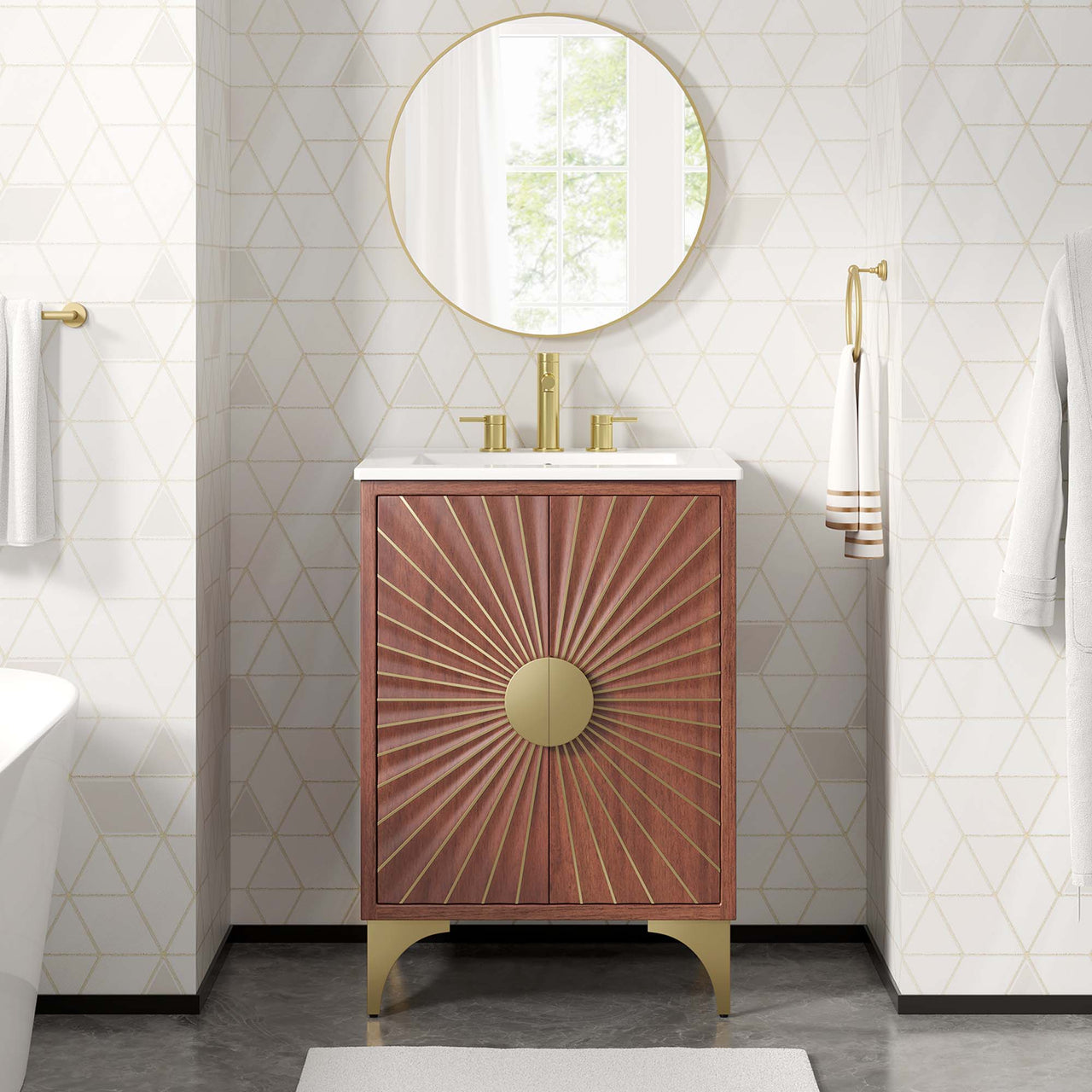 Sol Vanity Unit, Small, White & Walnut