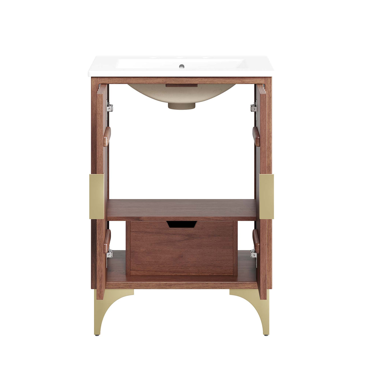 Sol Vanity Unit, Small, White & Walnut