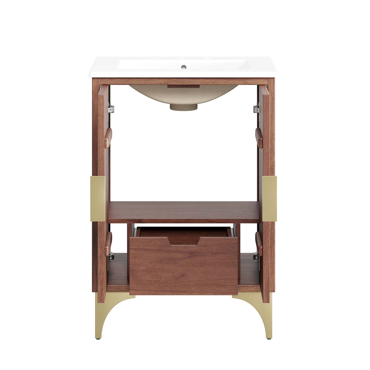 Sol Vanity Unit, Small, White & Walnut