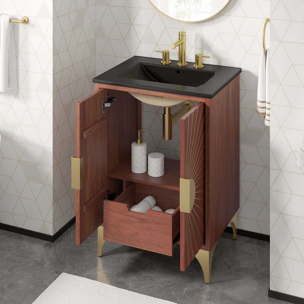 Sol Vanity Unit, Small, Black & Walnut
