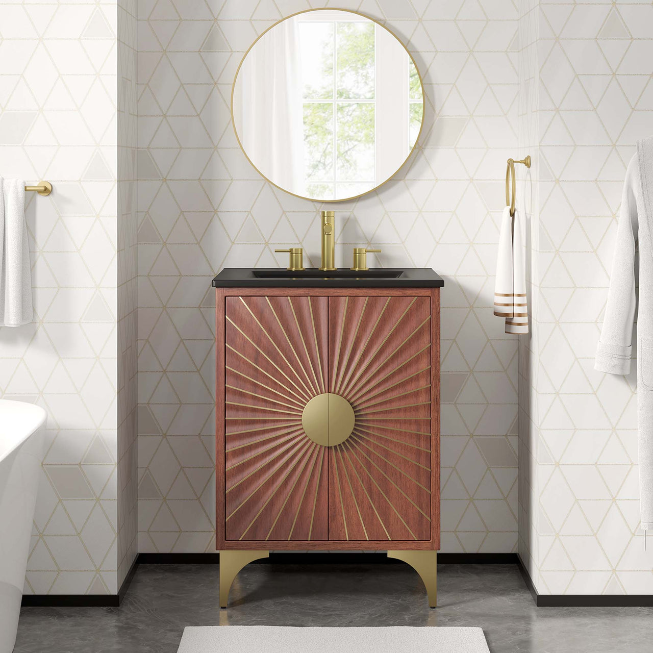 Sol Vanity Unit, Small, Black & Walnut