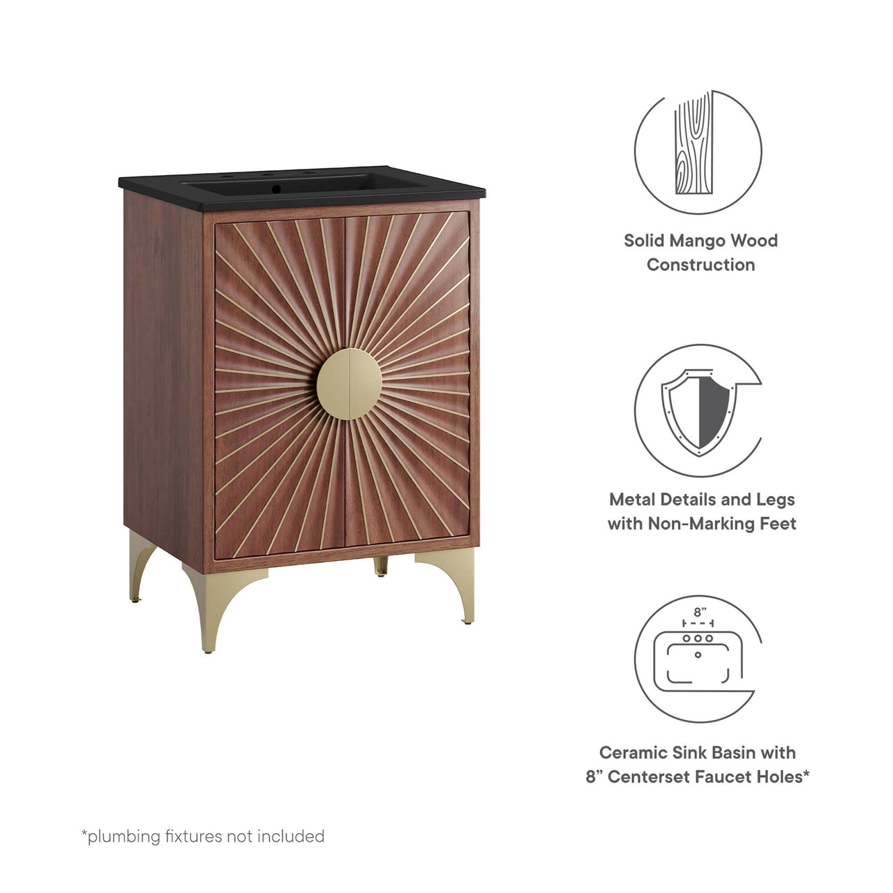 Sol Vanity Unit, Small, Black & Walnut