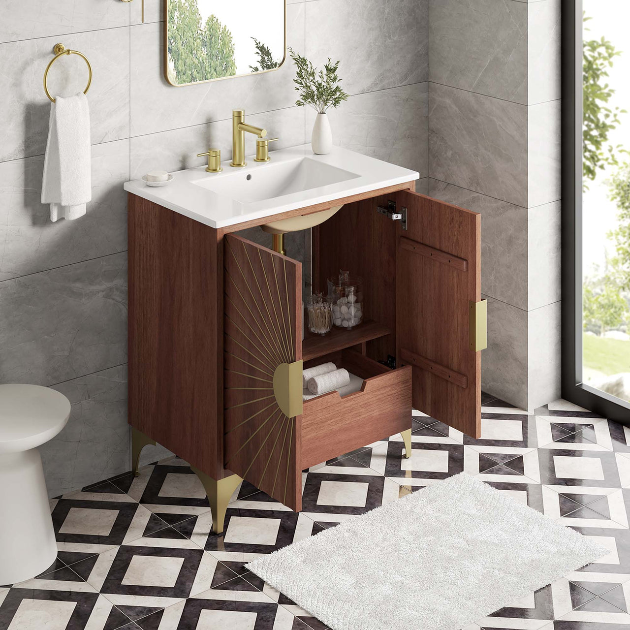 Sol Vanity Unit, Medium, White & Walnut