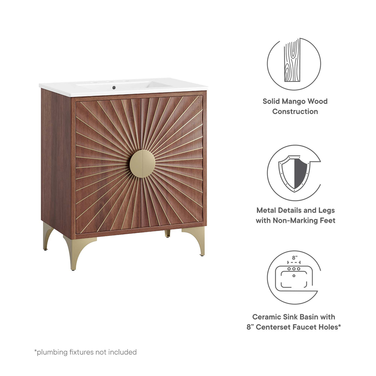 Sol Vanity Unit, Medium, White & Walnut