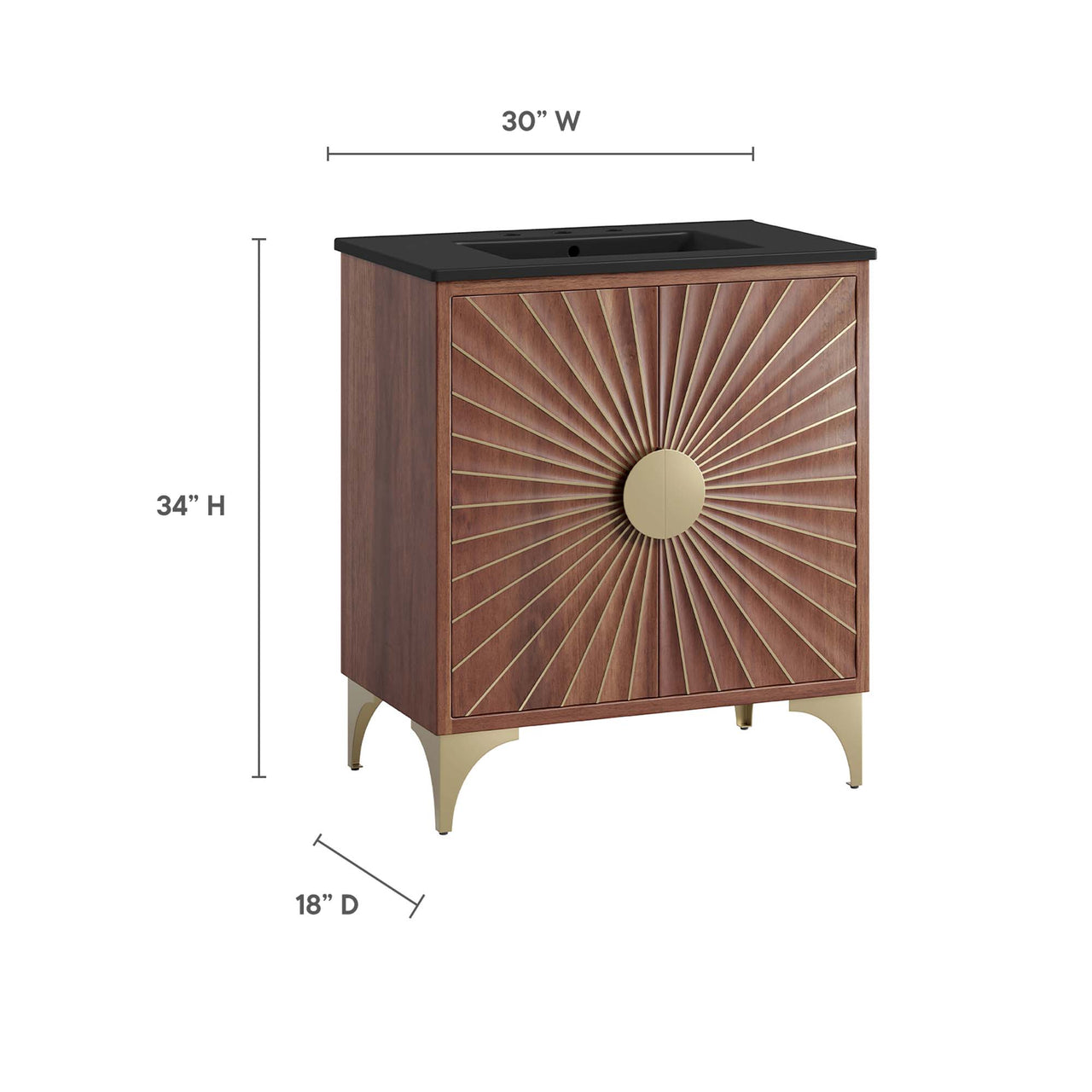 Sol Vanity Unit, Medium, Black & Walnut