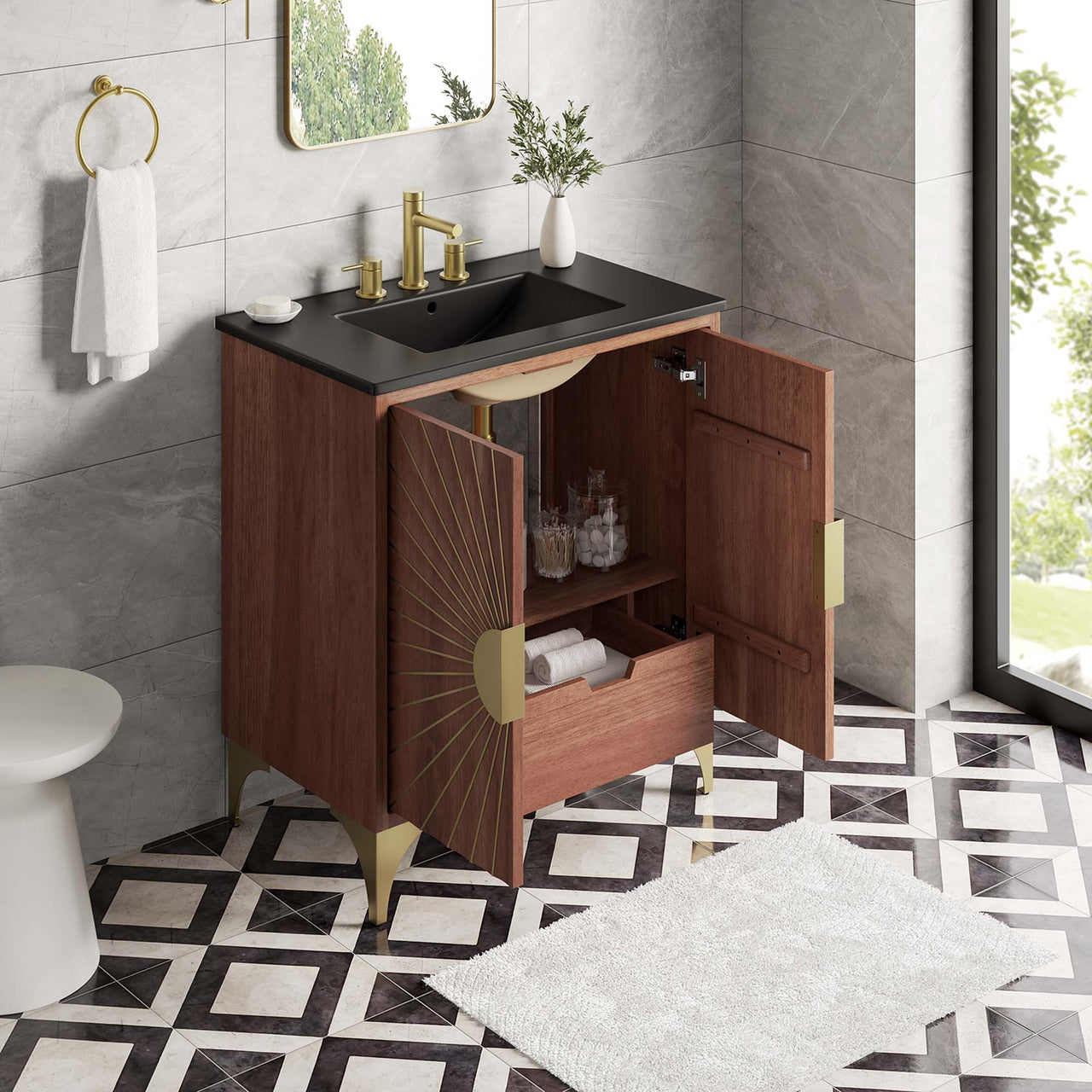 Sol Vanity Unit, Medium, Black & Walnut