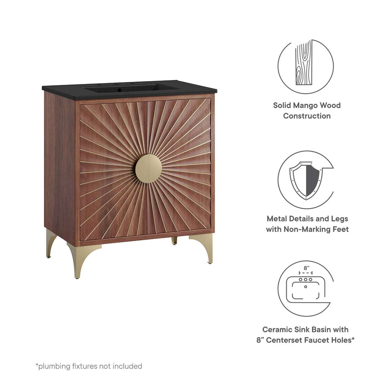 Sol Vanity Unit, Medium, Black & Walnut