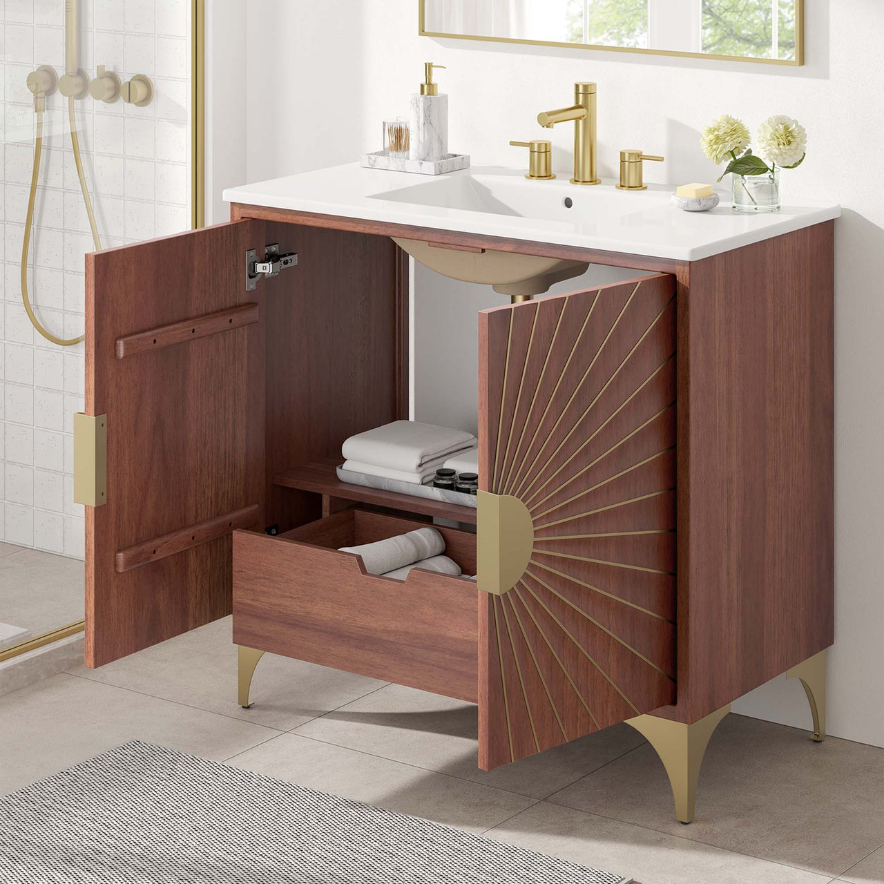 Sol Vanity Unit, Large, White & Walnut