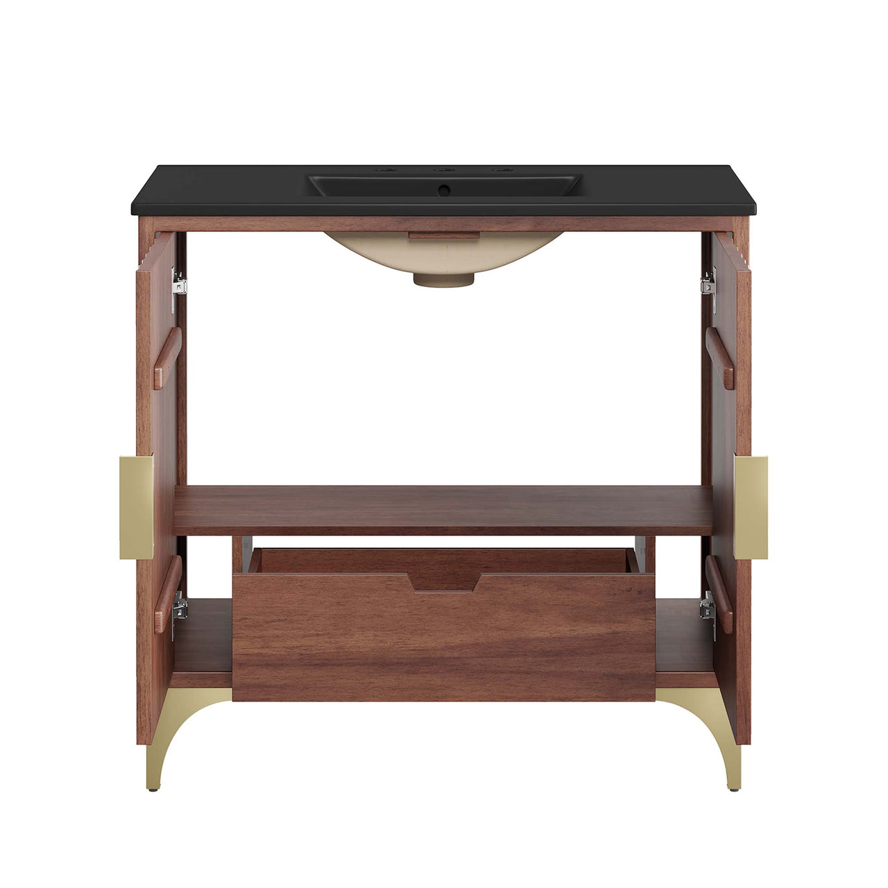 Sol Vanity Unit, Large, Black & Walnut