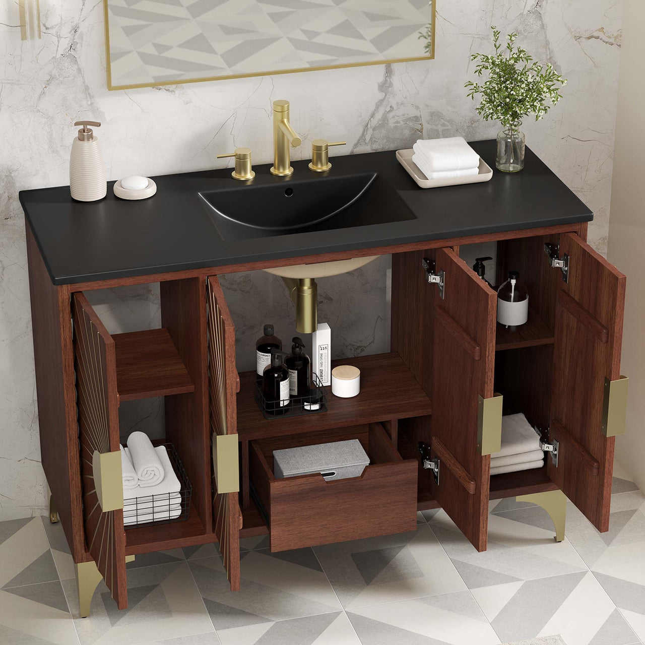 Sol Vanity Unit, Large, Black & Walnut