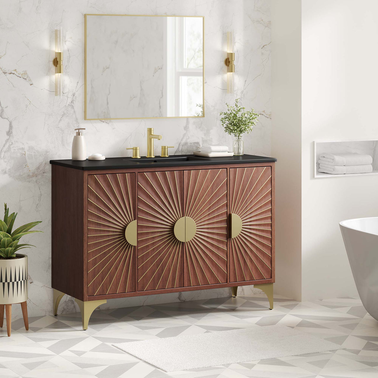 Sol Vanity Unit, Large, Black & Walnut