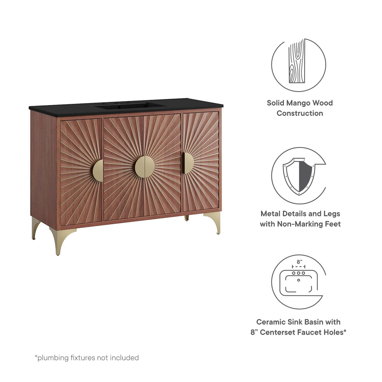 Sol Vanity Unit, Large, Black & Walnut