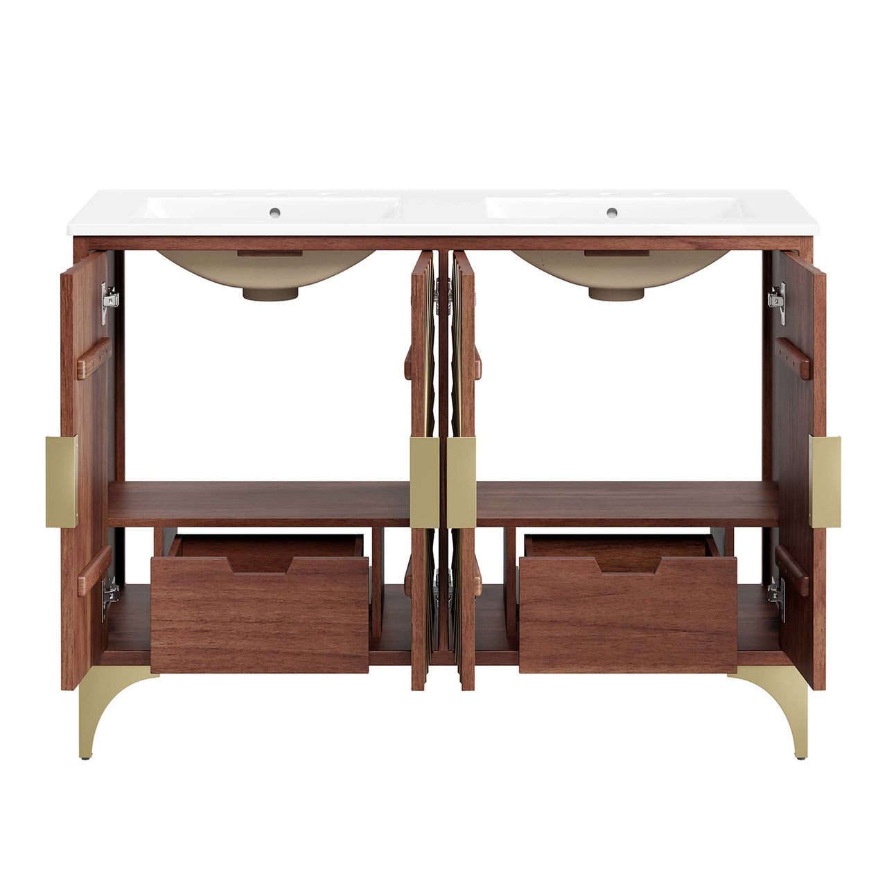 Sol Double Sink Vanity Unit, Extra Large, White & Walnut