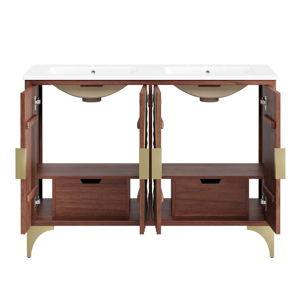 Sol Double Sink Vanity Unit, Extra Large, White & Walnut