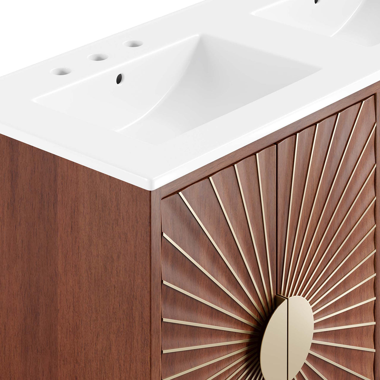 Sol Double Sink Vanity Unit, Extra Large, White & Walnut