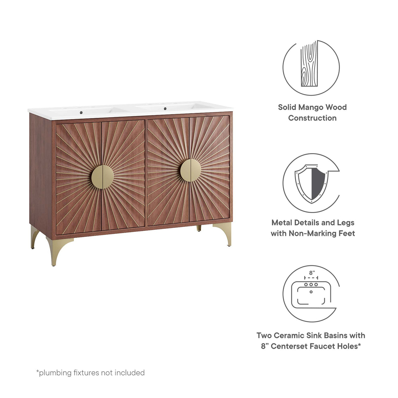 Sol Double Sink Vanity Unit, Extra Large, White & Walnut