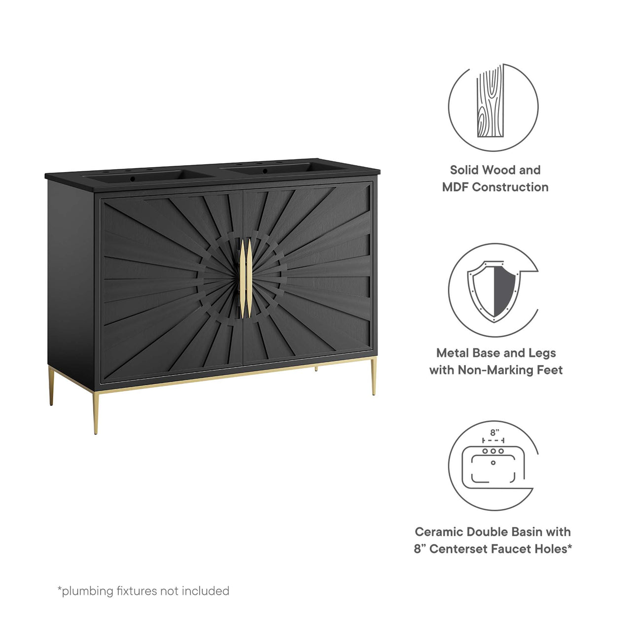 Solar Eclipse Double Sink Vanity Unit, Extra Large, Black