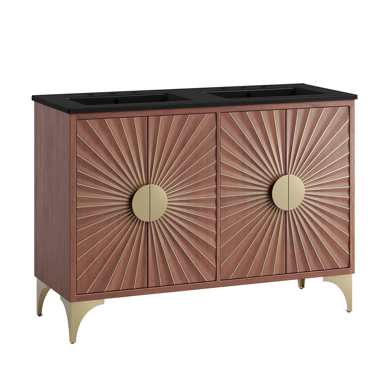 Sol Double Sink Vanity Unit, Extra Large, Black & Walnut