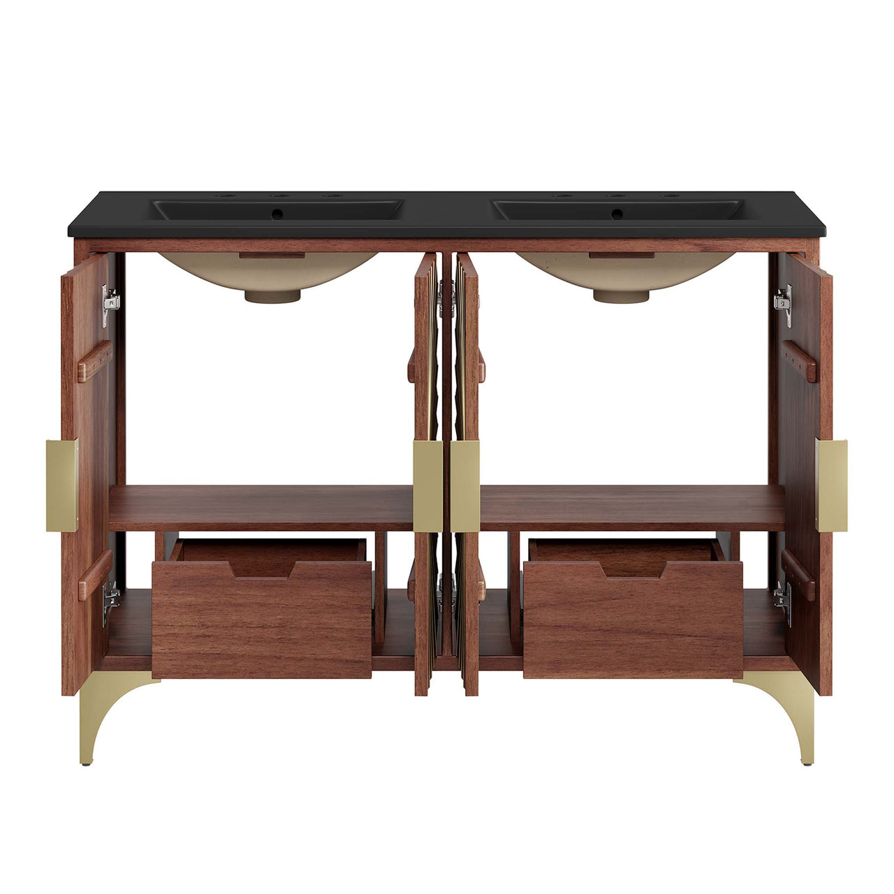 Sol Double Sink Vanity Unit, Extra Large, Black & Walnut