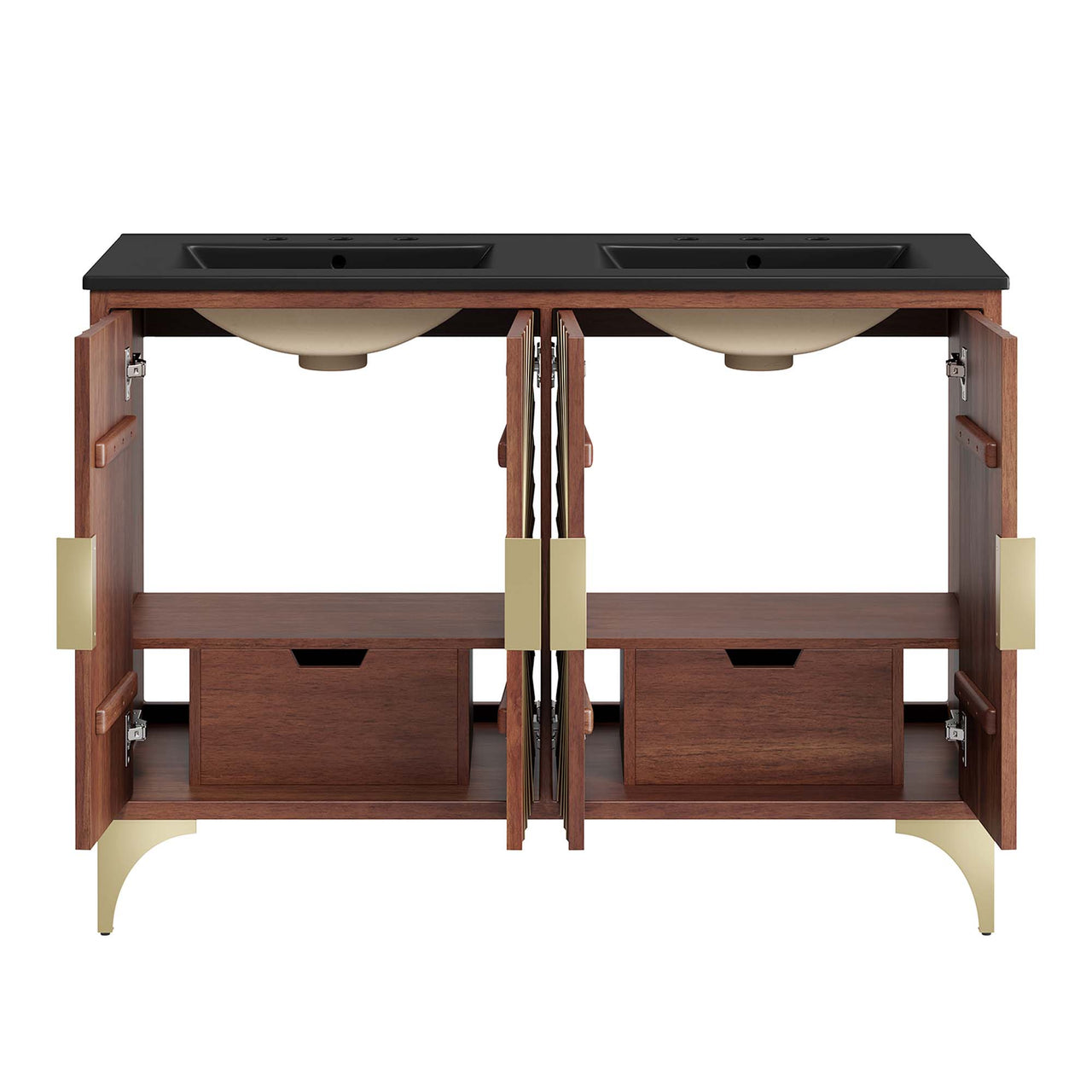 Sol Double Sink Vanity Unit, Extra Large, Black & Walnut