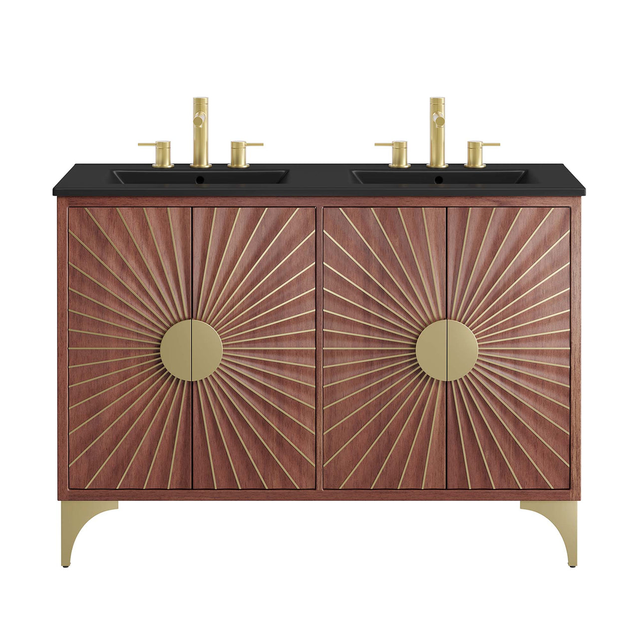 Sol Double Sink Vanity Unit, Extra Large, Black & Walnut