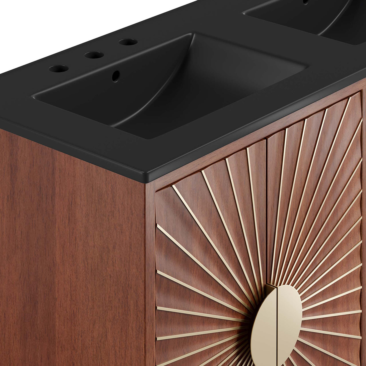 Sol Double Sink Vanity Unit, Extra Large, Black & Walnut