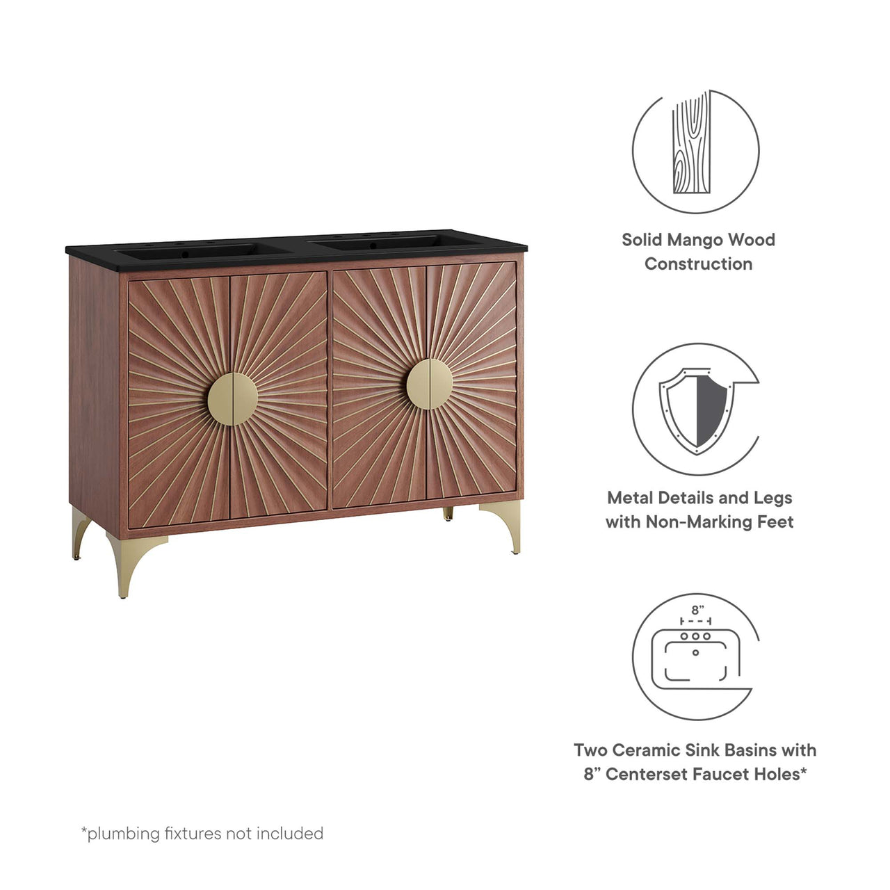 Sol Double Sink Vanity Unit, Extra Large, Black & Walnut