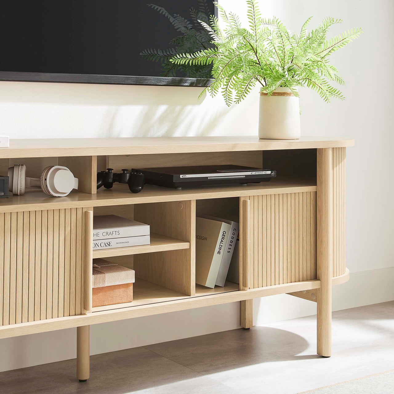 Callan Fluted TV Stand, Oak