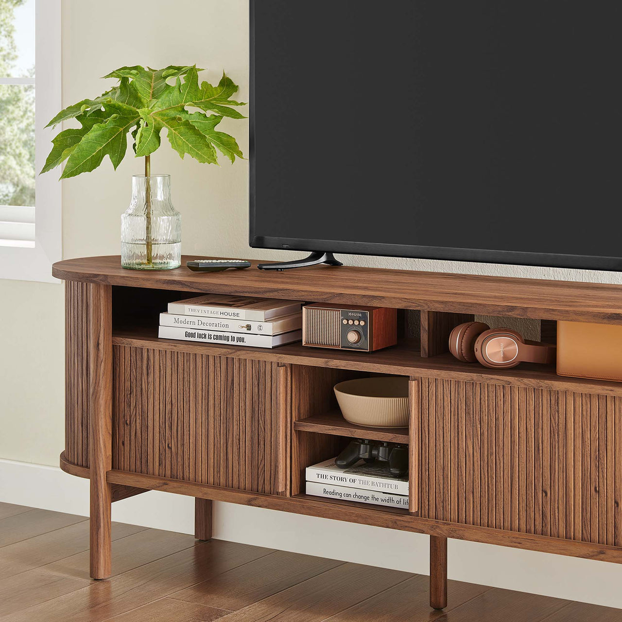 Callan Fluted TV Stand, Walnut