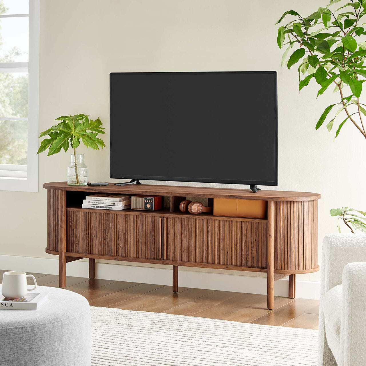 Callan Fluted TV Stand, Walnut