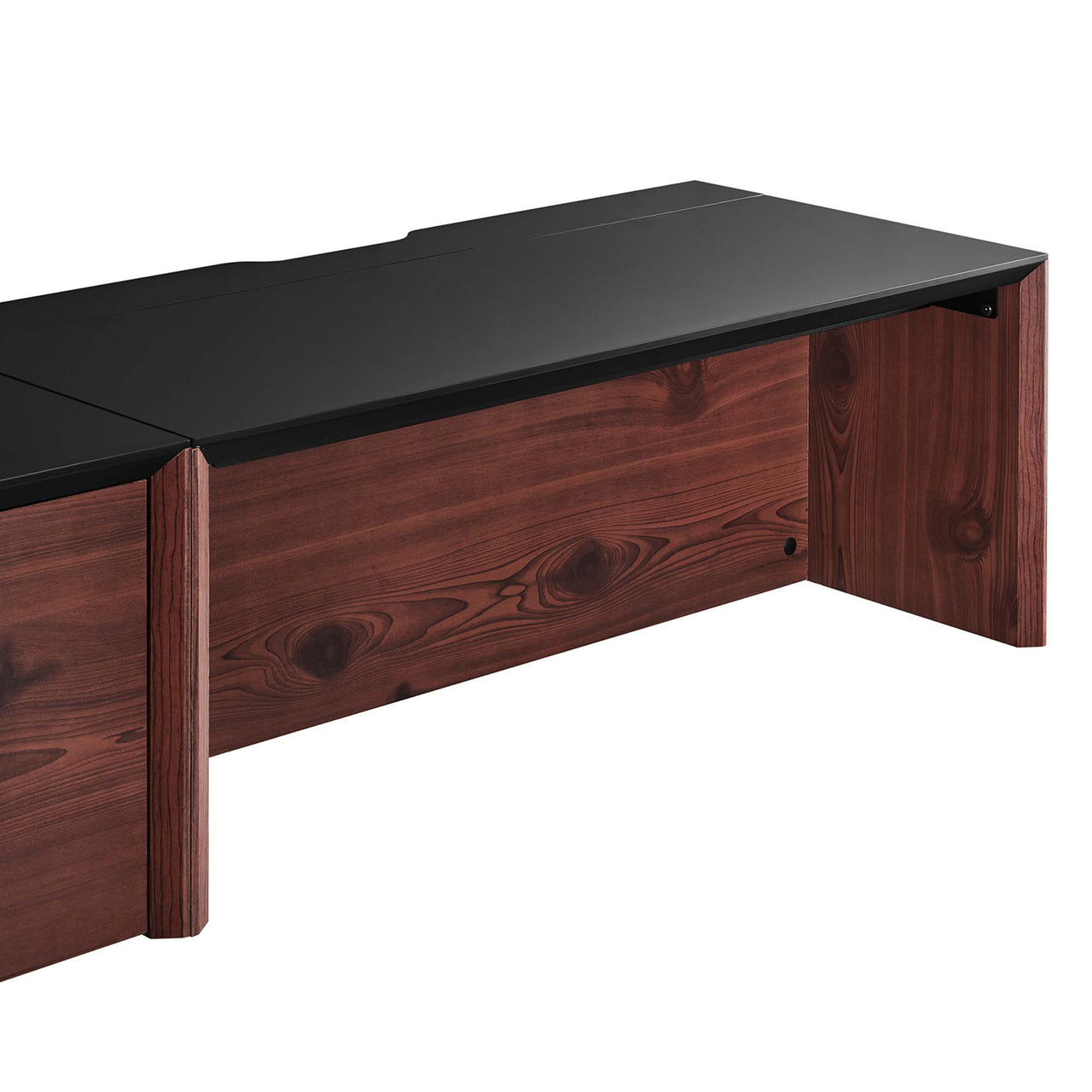 Elevare Small Floating Office Desk, Cabinet and Shelf Set, Black & Cherry Walnut