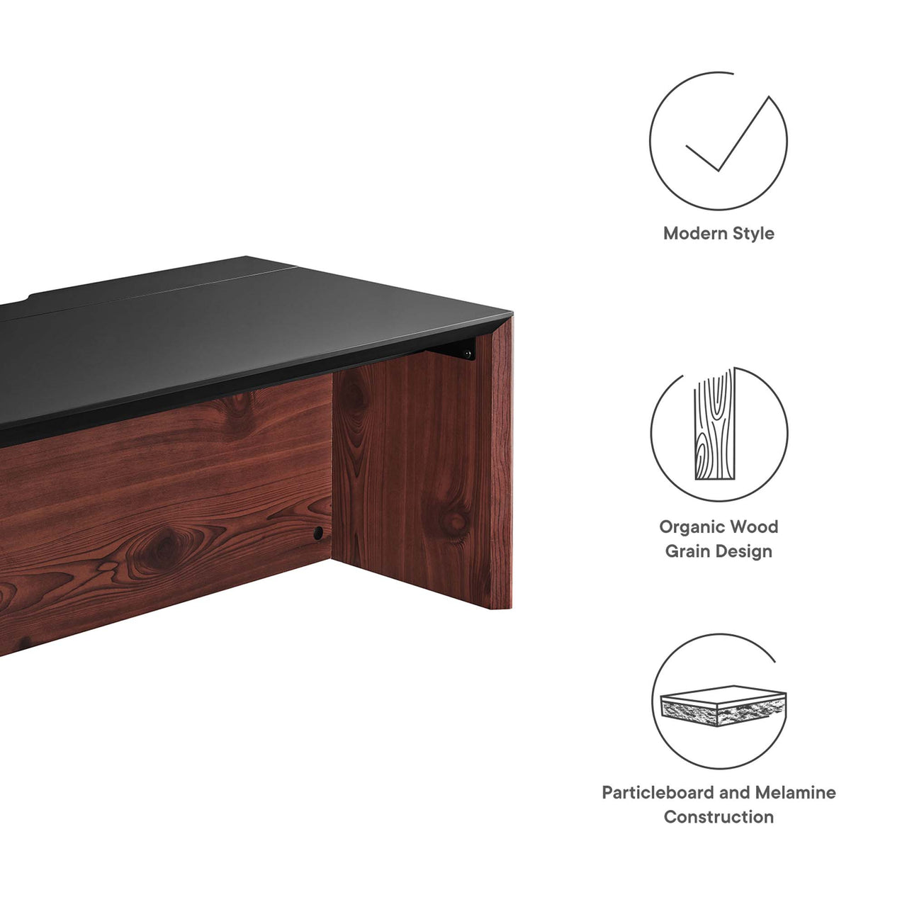 Elevare Small Floating Office Desk, Cabinet and Shelf Set, Black & Cherry Walnut