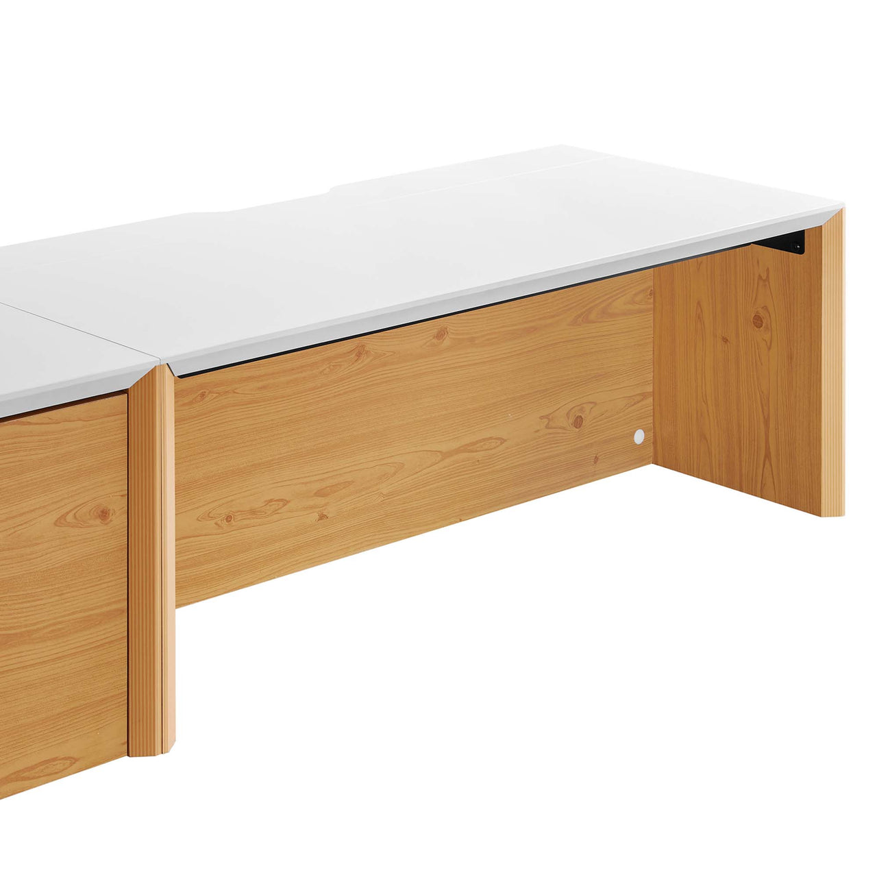 Elevare Small Floating Office Desk, Cabinet and Shelf Set, White & Natural Wood