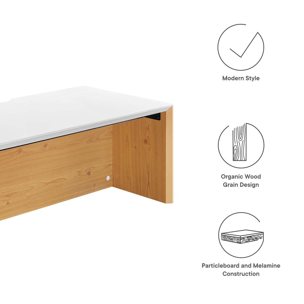 Elevare Small Floating Office Desk, Cabinet and Shelf Set, White & Natural Wood