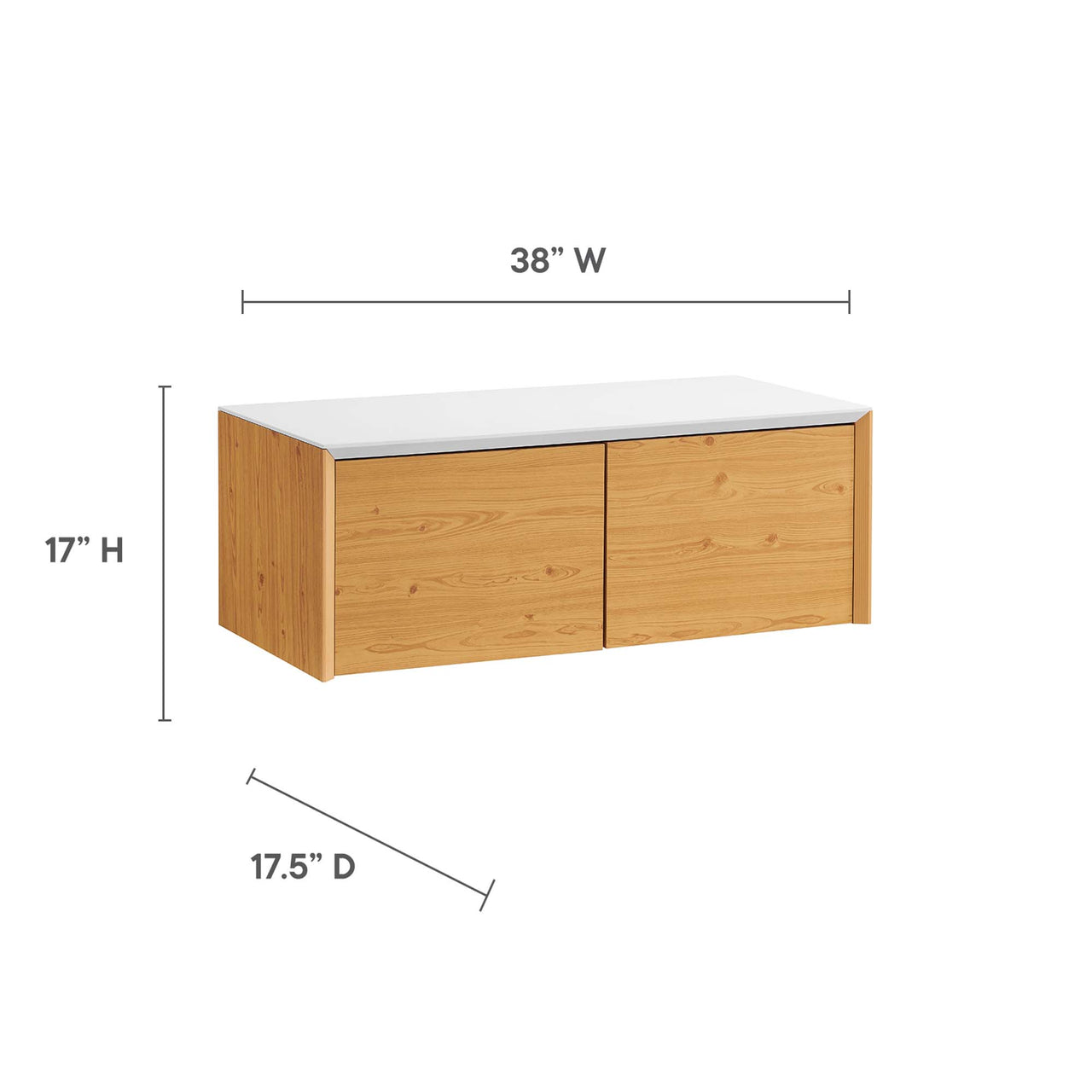 Elevare Small Floating Office Desk, Cabinet and Shelf Set, White & Natural Wood
