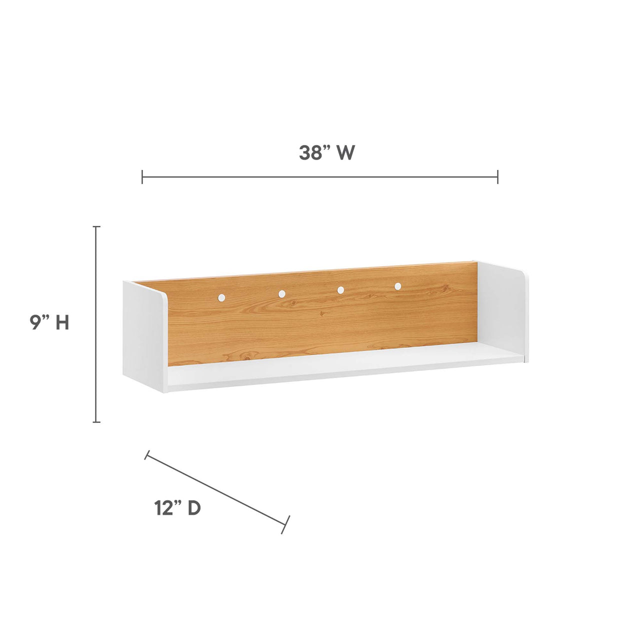 Elevare Small Floating Office Desk, Cabinet and Shelf Set, White & Natural Wood